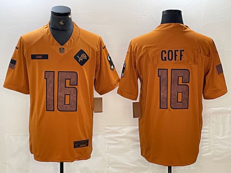 Men Detroit Lions #16 Goff brown Nike 2023 Salute To Service Limited NFL Jersey->detroit lions->NFL Jersey